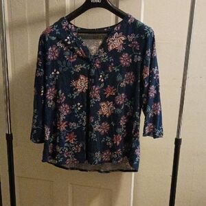 Vero Moda Floral Blouse - Dark Blue and Pink